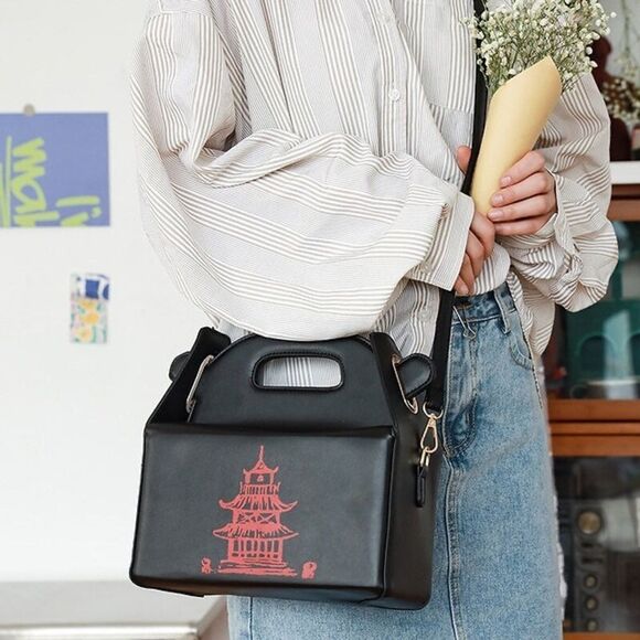Chinese Tower Print Top-Handle Takeout Box Handbag - Picture 6 of 11